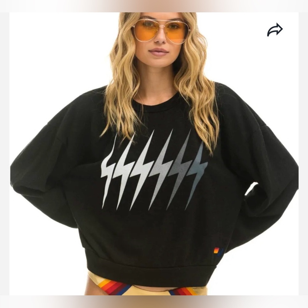 Aviator Nation Bolt Gradient Relaxed Crew Sweatshirt in Black and Grey.
